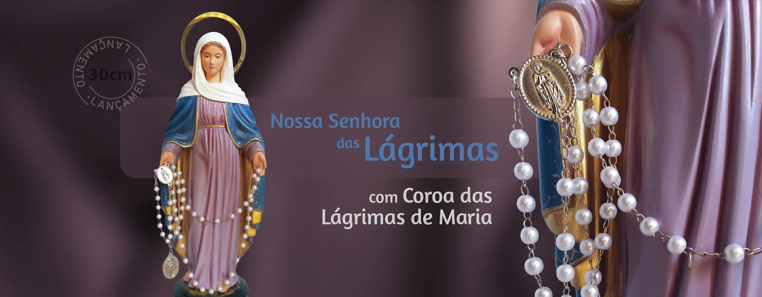 Imagem de Nossa Senhora das Lágrimas com Coroa das Lágrimas de Maria - Artesanato Costa