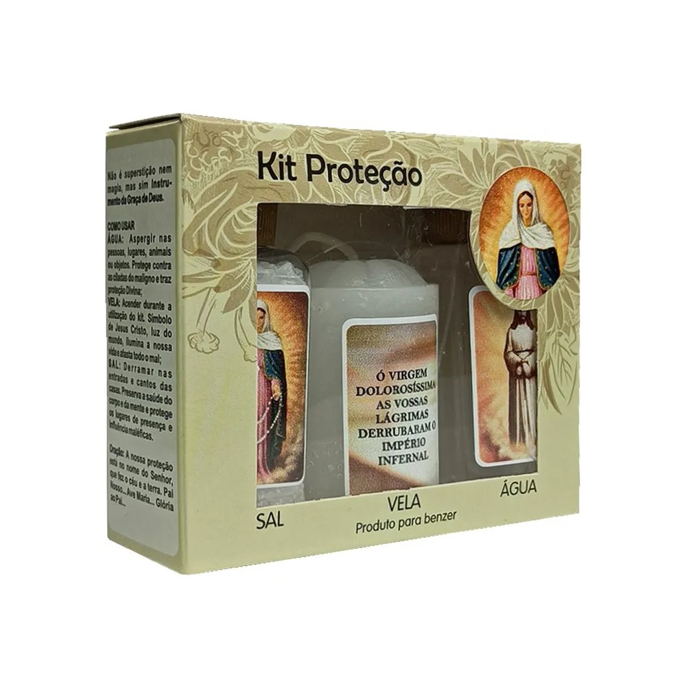 Kit de Proteção de Nossa Senhora das Lágrimas e de Jesus Manietado - Água, vela e sal