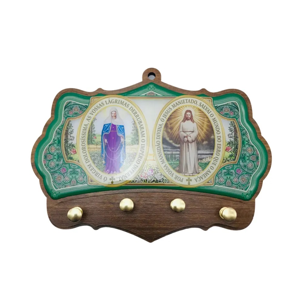 Porta chaves de parede com Nossa Senhora das Lágrimas e Jesus Manietado